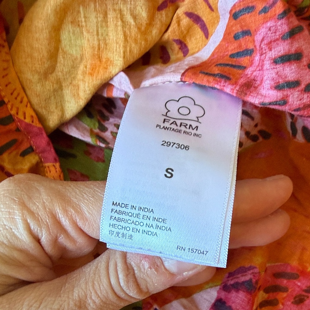 FARM Rio Pink Orange Green Leaf-Print Peasant Blouse - Picture 3 of 3